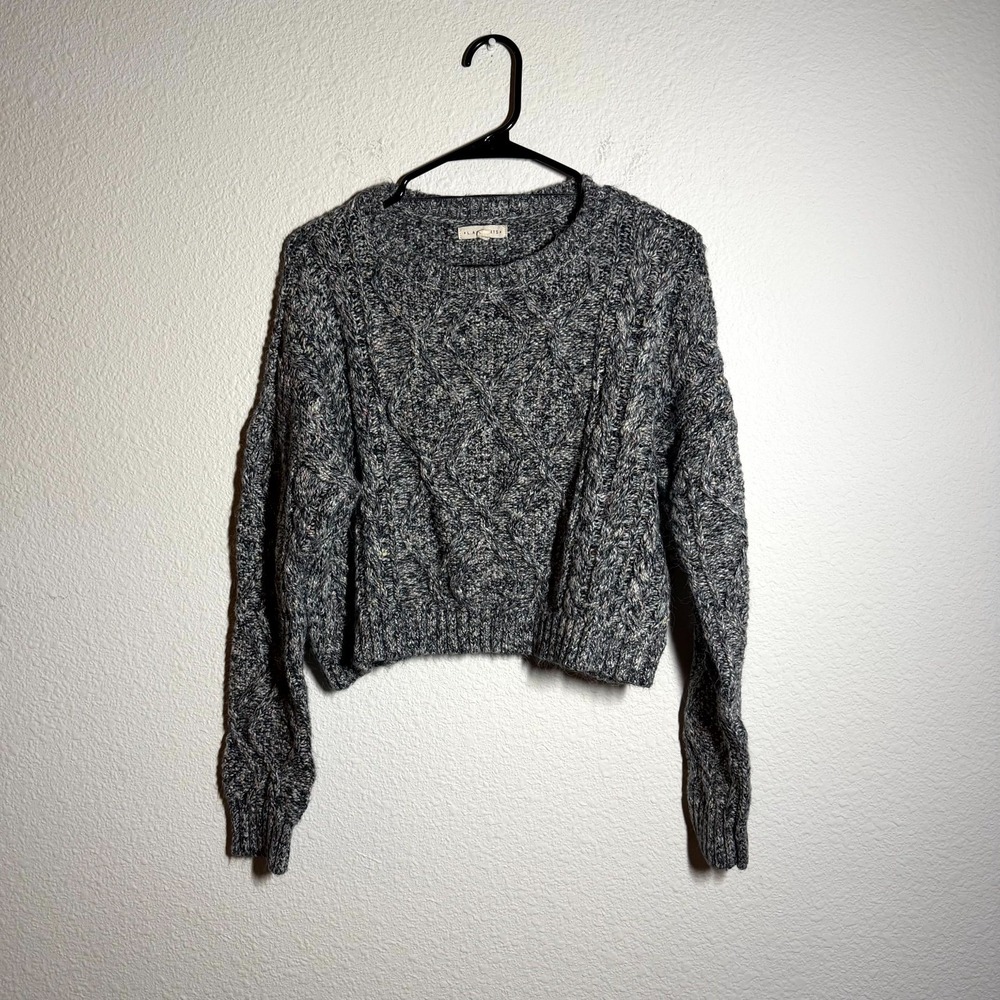 L A Hearts Cropped Sweater Womens Multicolor Cable knit Batwing Sleeve Crew Neck